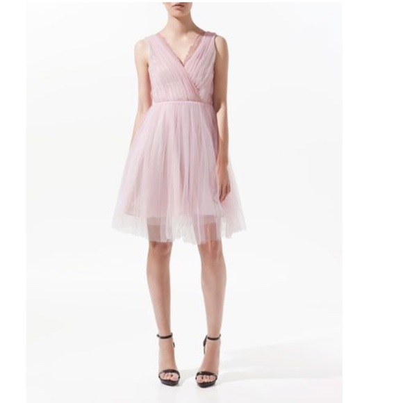Zara Dresses & Skirts - V Neck Lace Ballerina Pink Mini Tulle Lined Dress